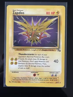 Pokemon Zapdos Fossil 30/62 Rare Basic Unlimited 80 HP Regular English Wizards - Image 1