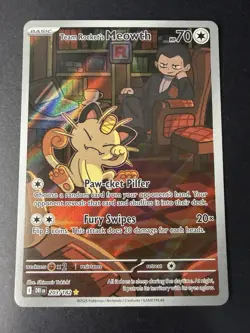 Pokemon Team Rocket's Meowth Illustration Rare Full Art Holo SV10 203/182 EN - Image 1