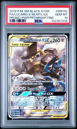 2019 POKEMON SM BLACK STAR PROMO #SM192 FULL ART LUCARIO & MELMETAL GX PSA 10 - Image 1
