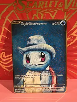Pokemon Inspired Metal Card Squirtle With Grey Felt Hat For Gift / Display - Image 1