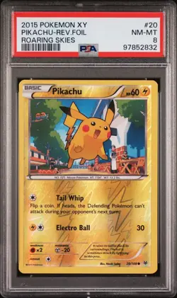 PSA 8 NM-MT 2015 Pokemon XY Roaring Skies Rev Reverse Holo Foil Pikachu #20 - Image 1