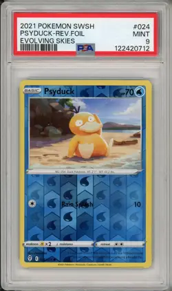 2021 Pokemon Evolving Skies Psyduck Reverse Holo Foil #024 PSA 9 - Image 1