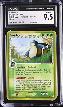 CGC 9.5 MINT+ Snorlax 2006 EX Dragon Frontiers 10/101 Holo Pokemon Card - Image 1