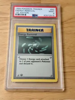 PSA 9 1999 ENGLISH 1ST EDITION BASE ENERGY REMOVAL POKEMON CARD - Image 1
