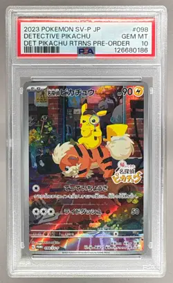 2023 Pokemon SV Pre-Order Promo Japanese 098 Detective Pikachu PSA 10 126680186 - Image 1