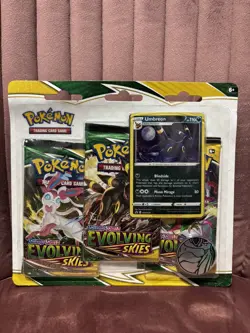 Sword & Shield Evolving Skies 3 Pack Blister + Umbreon Promo Card Pokemon TCG - Image 1