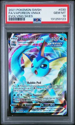 2021 POKEMON SWORD & SHIELD EVOLVING SKIES #030 FULL ART/VAPOREON VMAX PSA 10 - Image 1