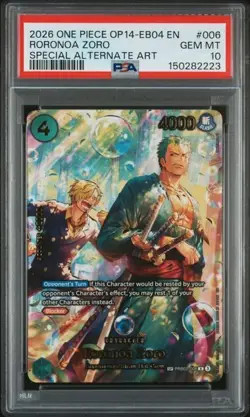 2026 ONE PIECE OP14-EB04 THE AZURE SEA'S SEVEN ALT ART #006 RORONOA ZORO PSA 10 - Image 1