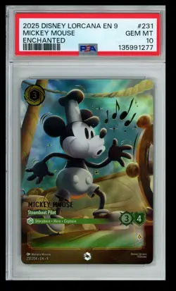 2025 Disney Lorcana Enchanted Fabled PSA 10 Mickey Mouse Steamboat Pilot 231/204 - Image 1