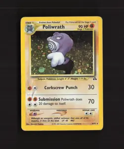 Poliwrath 9/75 Neo Discovery Rare Holo SWIRL Pokemon Card DMG - Image 1