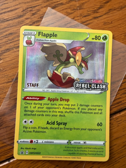 Pokemon Flapple SWSH022 staff Stamped Holo Promo Card Rebel Clash - Image 1