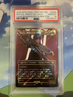 2025 MTG FINAL FANTASY BORDERLESS-SURGE FOIL #0546 NOCTIS PRINCE OF LUCIS PSA 10 - Image 1