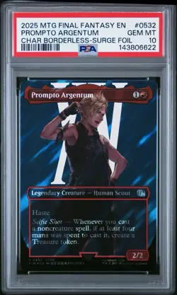 PSA 10 FINAL FANTASY #0532 CHARACTER BORDERLESS SURGE FOIL PROMPTO ARGENTUM MTG - Image 1