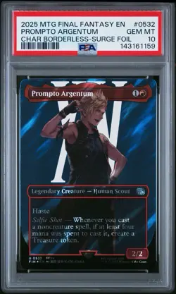 PSA 10 FINAL FANTASY #0532 CHARACTER BORDERLESS SURGE FOIL PROMPTO ARGENTUM MTG - Image 3