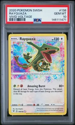 2020 POKEMON SWORD & SHIELD VIVID VOLTAGE #138 RAYQUAZA PSA 10 - Image 1