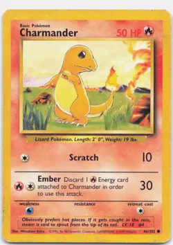 Charmander 46/102 Common Base Set Unlimited Pokemon Moderately Played - Image 1