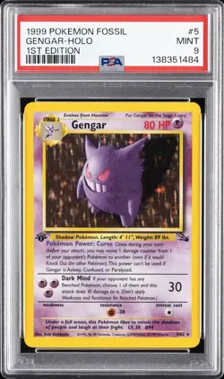 1999 POKEMON FOSSIL 1ST EDITION #5 GENGAR-HOLO PSA 9 - Image 1