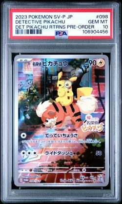 2023 POKEMON JAPANESE SV-P PROMO #098 DETECTIVE PIKACHU PSA 10 - Image 1