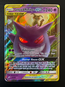 POKEMON GENGAR & MIMIKYU GX ULTRA RARE 53/181 SUN & MOON TEAM UP ENGLISH NM/EX - Image 1