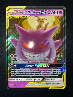 POKEMON GENGAR & MIMIKYU GX ULTRA RARE 53/181 SUN & MOON TEAM UP ENGLISH NM/EX - Image 2