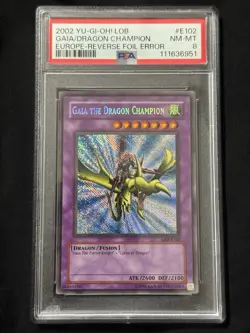 Yugioh Gaia The Dragon Champion Reverse Holo Misprint PSA 8 - LOB-125 2002 EU! - Image 1