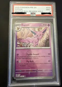 Espeon 33/131 PSA 9 Rev Holo Master Ball PREen 2025 Pokemon Card - Image 1