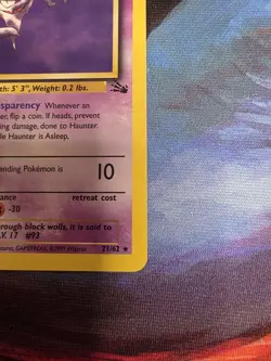 Haunter Pokemon Card Non-Holo 21/62 Fossil Set Rare 1999 Original NM -c - Image 4