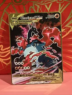 Pokemon gold metal Inspired Card Charizard Vmax For Display Art Gift - Image 1