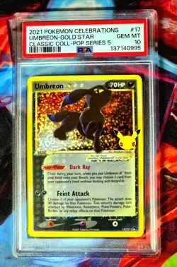 PSA 10 Umbreon Gold Star 17/17 Celebrations Classic Collection Pokemon Holo GEM - Image 1