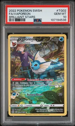 2022 POKEMON SWORD & SHIELD BRILLIANT STARS #TG02 FULL ART/VAPOREON PSA 10 - Image 1