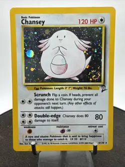Pokemon TGC - Chansey - 3/130 Base Set 2 Unlimited Holo Rare Swirl - Image 2