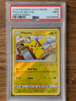 2019 Pokemon SM Unified Minds PSA 9 Pikachu #55 Reverse Foil Holo LOW POP - Image 1