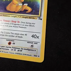 Pokemon TCG Dragonite Holo Rare Unlimited Card 4/62 Fossil Base Set 1999 - Image 2