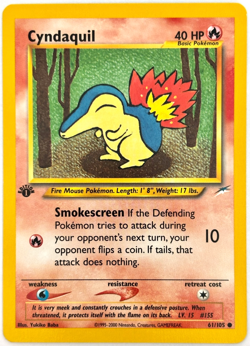 1st Edition Cyndaquil 61/105 Neo Destiny Pokemon 2002 M/NM Pack to Sleeve - Image 1