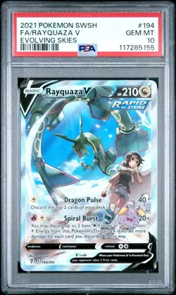 Pokemon Rayquaza V 194/203 Full Art SWSH Evolving Skies PSA 10 GEM MINT - Image 1