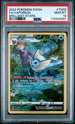 2022 POKEMON SWORD & SHIELD BRILLIANT STARS #TG02 FULL ART/VAPOREON PSA 10 - Image 1