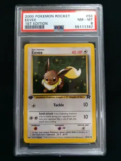 Graded PSA 8 EEVEE #55 2000 Pokemon Rocket 1ST EDITION NM - MT - Image 1