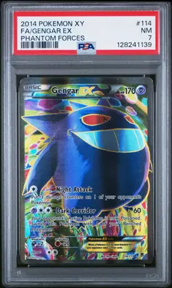 2014 POKEMON XY PHANTOM FORCES #114 FULL ART/GENGAR EX PSA 7 - Image 1