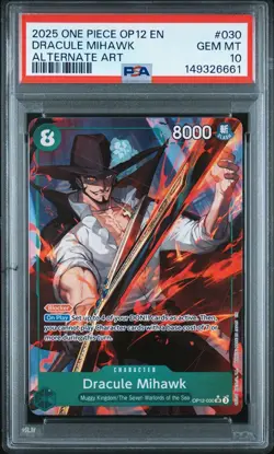 2025 ONE PIECE OP12-LEGACY OF THE MASTER ALT ART #030 DRACULE MIHAWK PSA 10 - Image 1