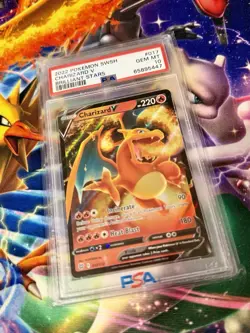 2022 POKEMON SWORD & SHIELD BRILLIANT STARS #017 CHARIZARD V PSA 10 - Image 1