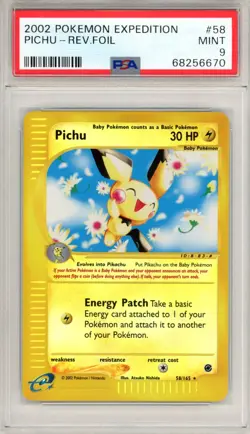 2002 Pokemon Expedition Pichu-Reverse Foil #58 PSA 9 MINT - Image 1