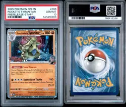 2025 POKEMON DESTINED RIVALS PRERELEASE-STAFF #096 TEAM ROCKETS TYRANITAR PSA 10 - Image 3