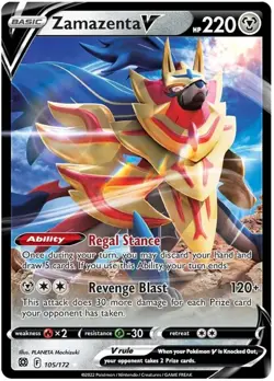 x1 Zamazenta V - 105/172 - Ultra Rare Pokemon SS09 Brilliant Stars M/NM - Image 1