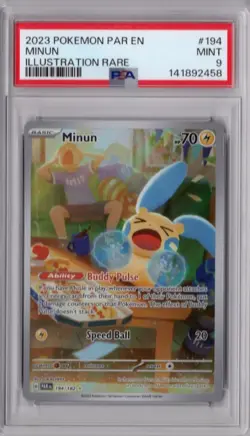 Pokemon Paradox Rift Minun 194 Scarlet Violet Illustration Rare PSA 9 Mint - Image 1