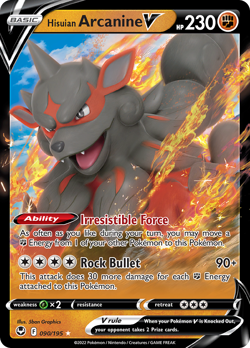HISUIAN ARCANINE V 090/195 HOLO V RARE SILVER TEMPEST POKEMON NM - Image 3