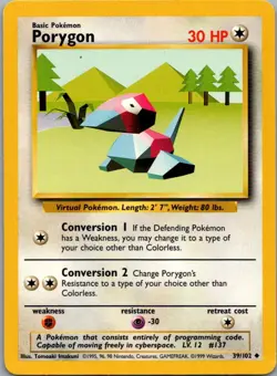 Porygon 39/102 Uncommon Base Set Unlimited Pokemon Lightly Played - Image 1
