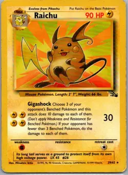 Raichu 29/62 Rare Fossil Pokemon Unlimited Moderately Played - Image 1