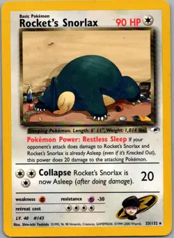 Rocket's Snorlax 33/132 Rare Gym Heroes Pokemon Unlimited LP- - Image 1