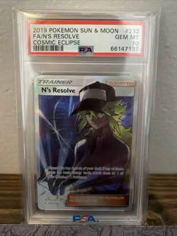 PSA 10 N’s Resolve 232 Cosmic Eclipse Full Art Trainer Pokemon 2019 - Image 1