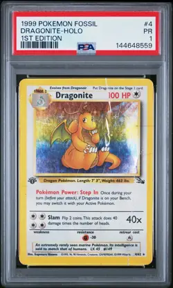 PSA 1 Dragonite 4/62 1999 Fossil 1st Edition Holo Rare Pokemon Card - Image 1